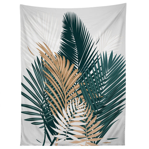 evamatise Gold and Green Palm Leaves Tapestry