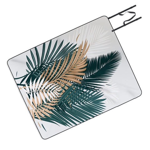 evamatise Gold and Green Palm Leaves Picnic Blanket