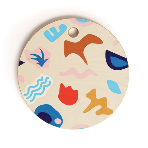 evamatise Natural Abstract Shapes Minimal Beach Cutting Board Round