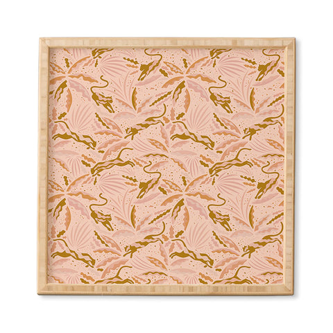 evamatise Panthers and Tropical Plants in Blush Framed Wall Art