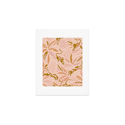 evamatise Panthers and Tropical Plants in Blush Art Print