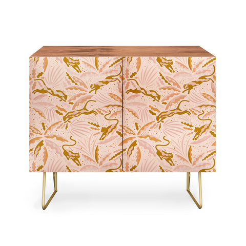 evamatise Panthers and Tropical Plants in Blush Credenza