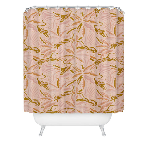 evamatise Panthers and Tropical Plants in Blush Shower Curtain