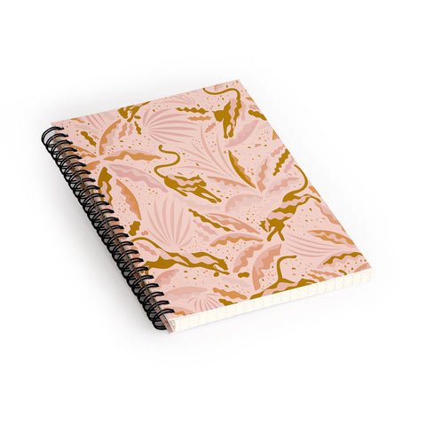 evamatise Panthers and Tropical Plants in Blush Spiral Notebook