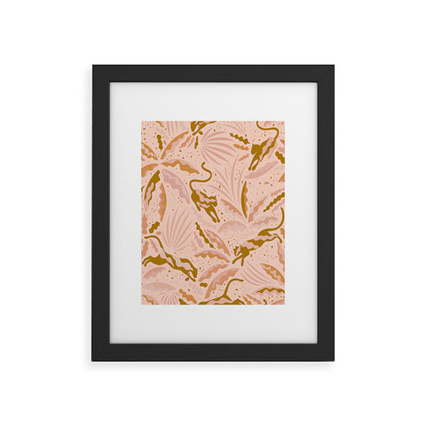evamatise Panthers and Tropical Plants in Blush Framed Art Print
