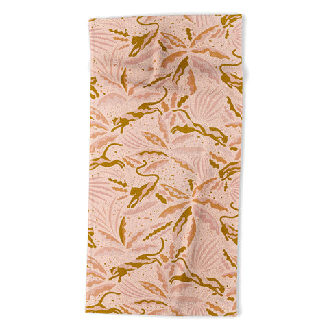 evamatise Panthers and Tropical Plants in Blush Beach Towel