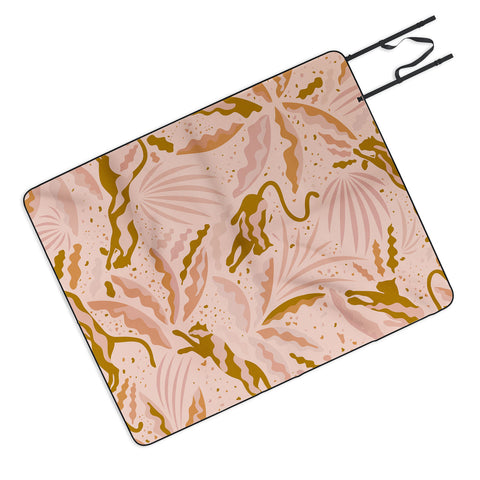 evamatise Panthers and Tropical Plants in Blush Picnic Blanket