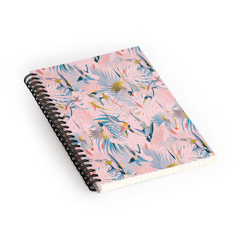 evamatise Pinky Sunny Boho Birds Pink Spiral Notebook