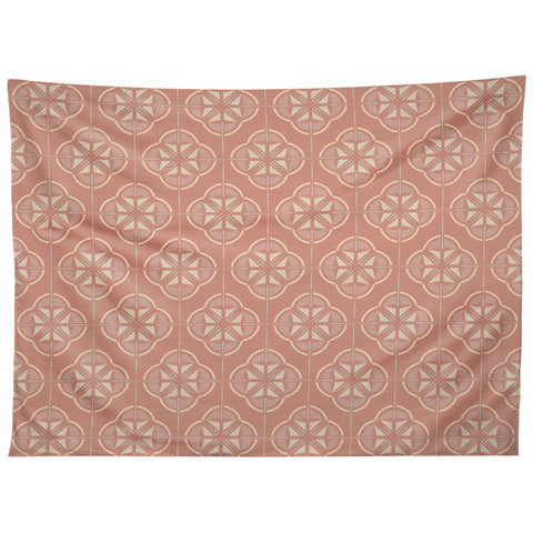 evamatise Retro Floral Geometric Tile Blush Pink Tapestry