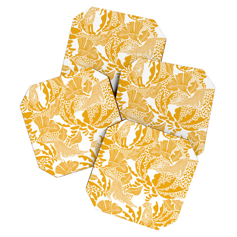 evamatise Surreal Jungle in Bright Yellow Coaster Set