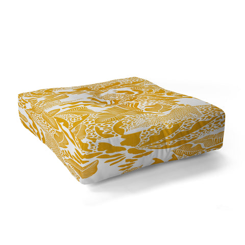 evamatise Surreal Jungle in Bright Yellow Floor Pillow Square