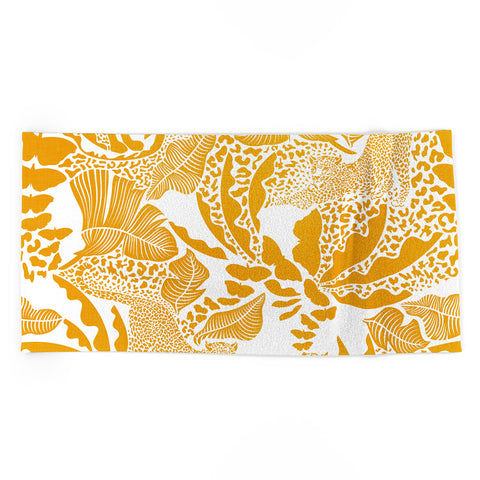 evamatise Surreal Jungle in Bright Yellow Beach Towel