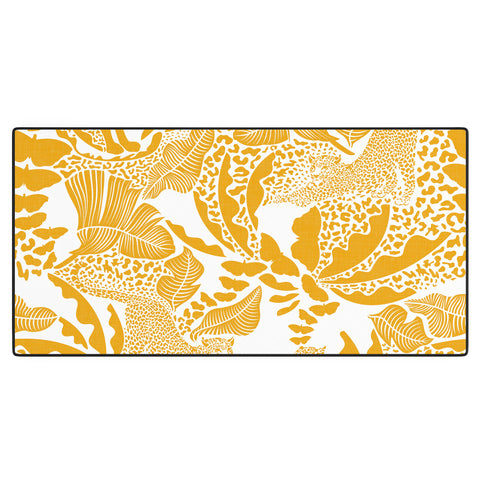 evamatise Surreal Jungle in Bright Yellow Desk Mat