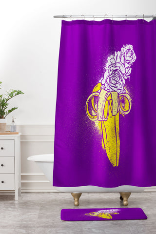 Evgenia Chuvardina Floral banana Shower Curtain And Mat