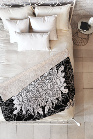 Evgenia Chuvardina Flowers black and white Fleece Throw Blanket