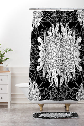 Evgenia Chuvardina Flowers black and white Shower Curtain And Mat