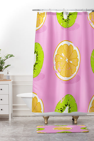 Evgenia Chuvardina Orange and kiwi Shower Curtain And Mat