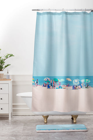 Eye Poetry Photography Colorful Umbrellas on the Beach Shower Curtain And Mat