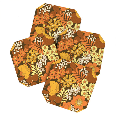 Eyestigmatic Design Brown Yellow Orange Ivory Retro Coaster Set