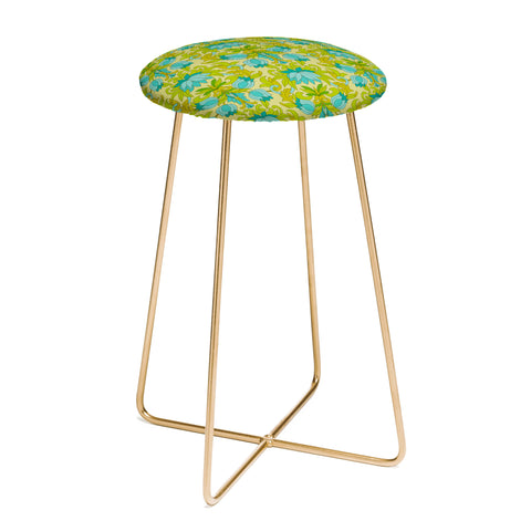 Eyestigmatic Design Turquoise and Green Leaves 1960s Counter Stool