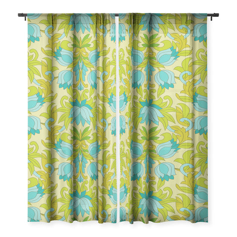 Eyestigmatic Design Turquoise and Green Leaves 1960s Sheer Non Repeat