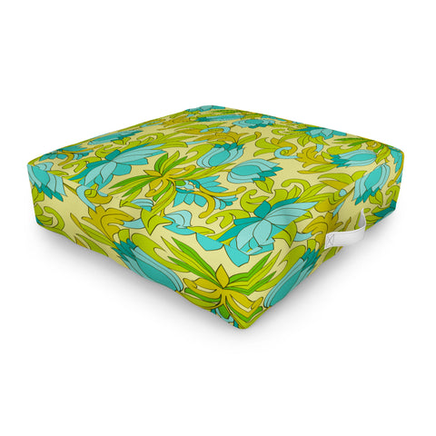 Eyestigmatic Design Turquoise and Green Leaves 1960s Outdoor Floor Cushion