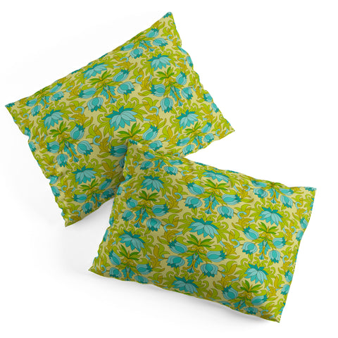 Eyestigmatic Design Turquoise and Green Leaves 1960s Pillow Shams