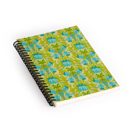 Eyestigmatic Design Turquoise and Green Leaves 1960s Spiral Notebook