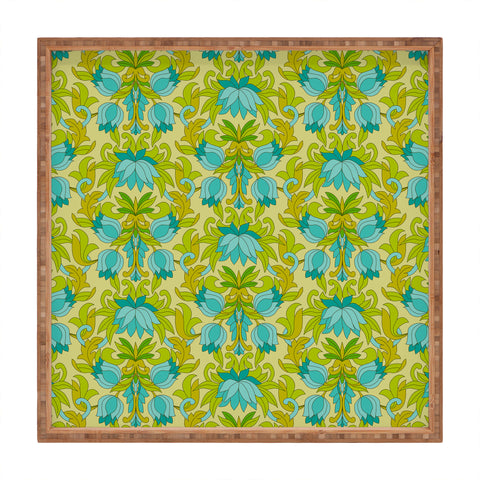 Eyestigmatic Design Turquoise and Green Leaves 1960s Square Tray