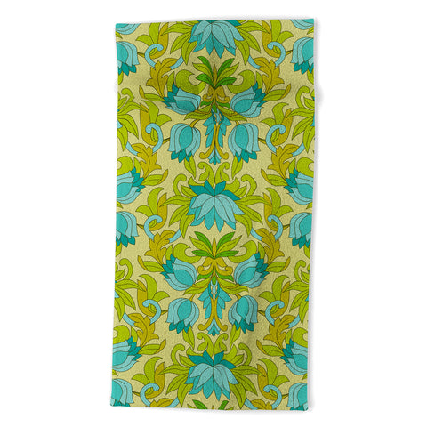 Eyestigmatic Design Turquoise and Green Leaves 1960s Beach Towel