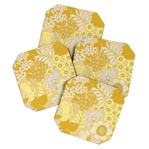 Eyestigmatic Design Yellow Ivory Brown Retro Floral Coaster Set