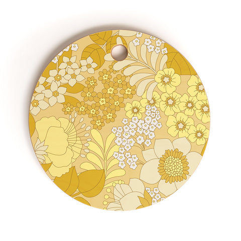 Eyestigmatic Design Yellow Ivory Brown Retro Floral Cutting Board Round
