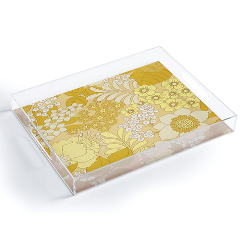 Eyestigmatic Design Yellow Ivory Brown Retro Floral Acrylic Tray