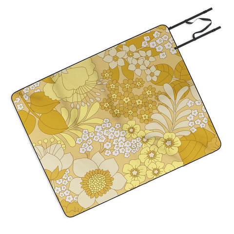 Eyestigmatic Design Yellow Ivory Brown Retro Floral Picnic Blanket