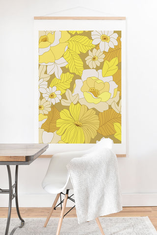 Eyestigmatic Design Yellow Ivory Brown Retro Flowers Art Print And Hanger