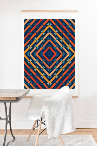 Fimbis Abstract Tiles Blue Orange Art Print And Hanger