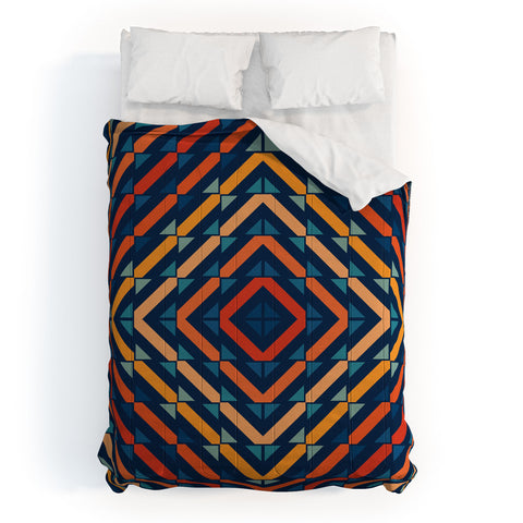 Fimbis Abstract Tiles Blue Orange Comforter