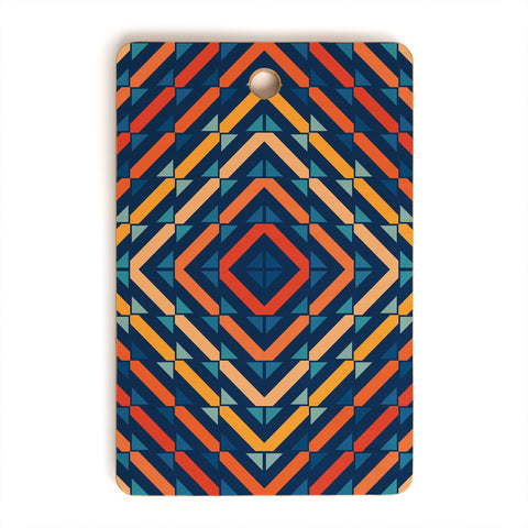 Fimbis Abstract Tiles Blue Orange Cutting Board Rectangle