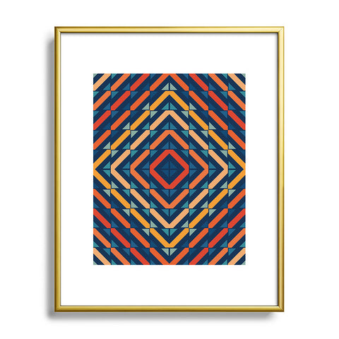 Fimbis Abstract Tiles Blue Orange Metal Framed Art Print