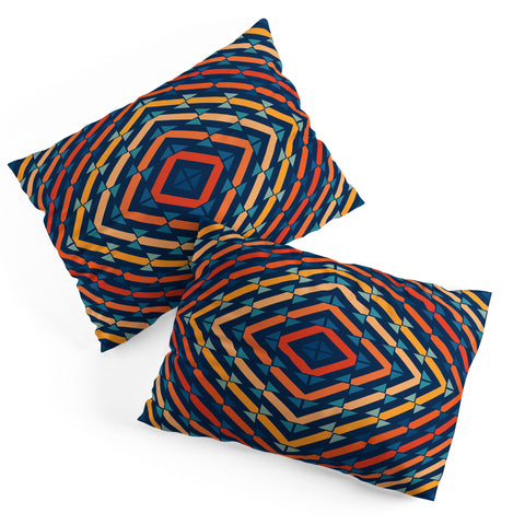 Fimbis Abstract Tiles Blue Orange Pillow Shams