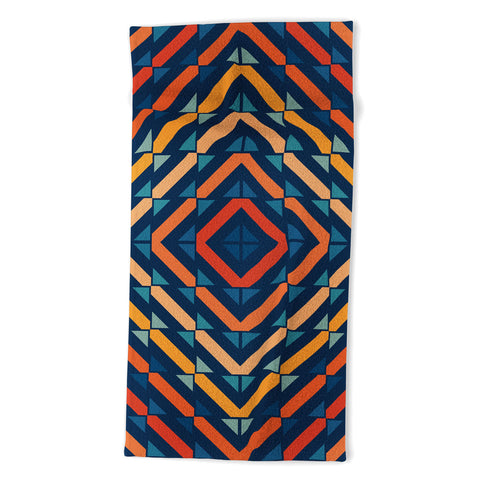 Fimbis Abstract Tiles Blue Orange Beach Towel