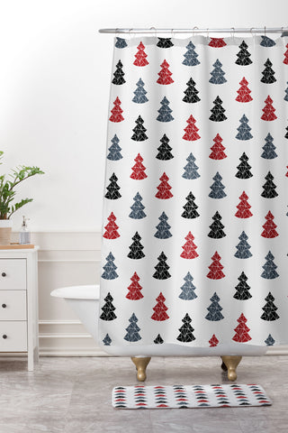 Fimbis Christmas Tree Pattern Shower Curtain And Mat