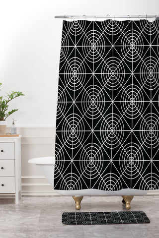Fimbis Circle Squares Black and White Shower Curtain And Mat