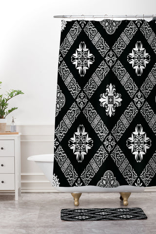 Fimbis Elizabethan Black And White Shower Curtain And Mat
