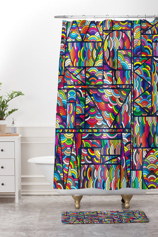 Fimbis Kaku Technicolor Shower Curtain And Mat
