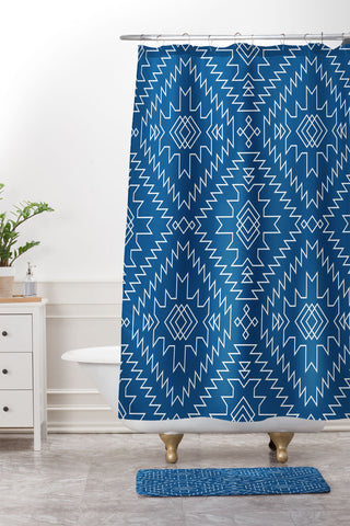 Fimbis NavNa Classic Blue Shower Curtain And Mat