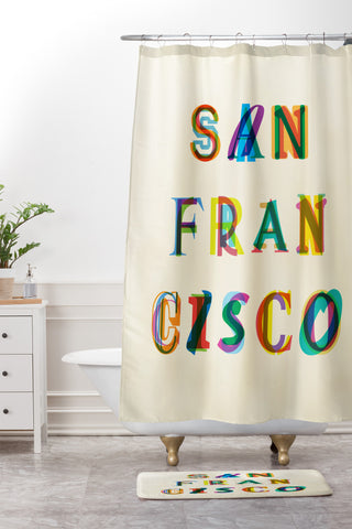 Fimbis San Francisco Typography Shower Curtain And Mat