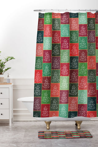 Fimbis Snowy Christmas Tree Pattern Shower Curtain And Mat