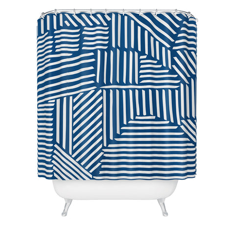 Fimbis Strypes Classic Blue Shower Curtain