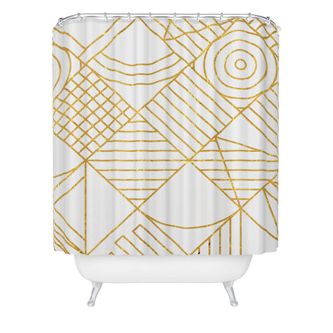 Fimbis Whackadoodle White and Gold Shower Curtain
